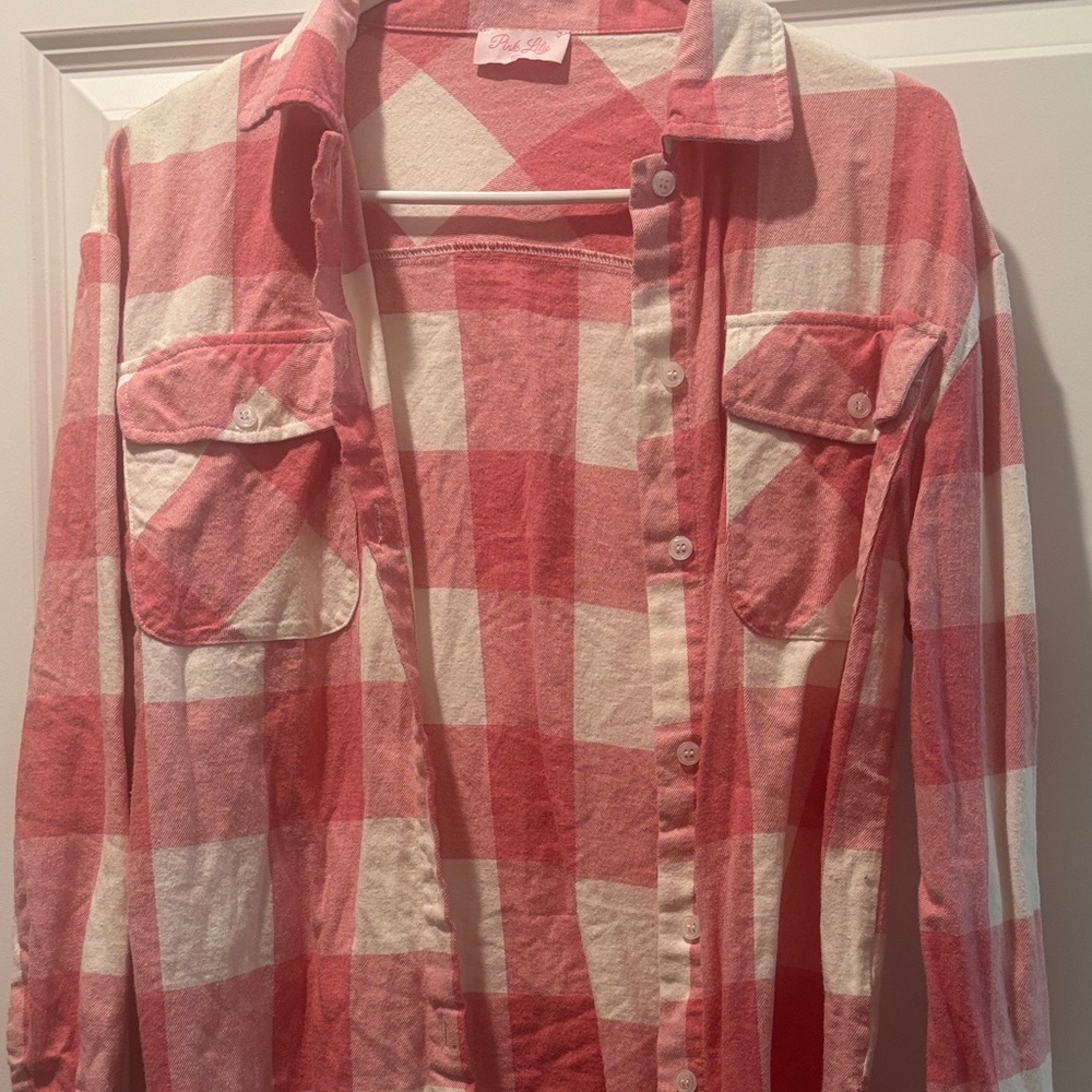 Pink Lily pink and White plaid Shirt